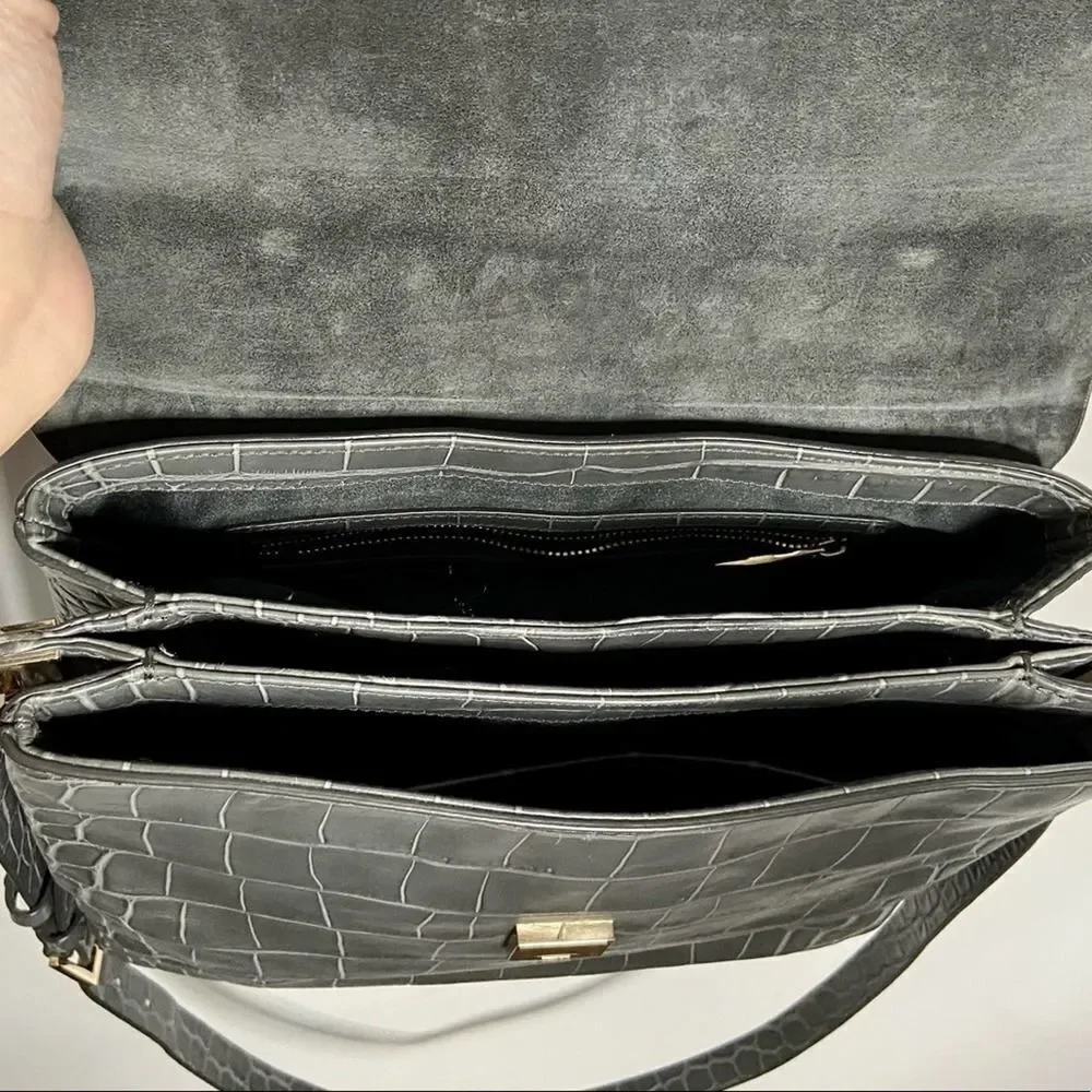 Kate Spade Gray Croc Embossed Leather Satchel Bag Quiet Luxury Chic Capsule
